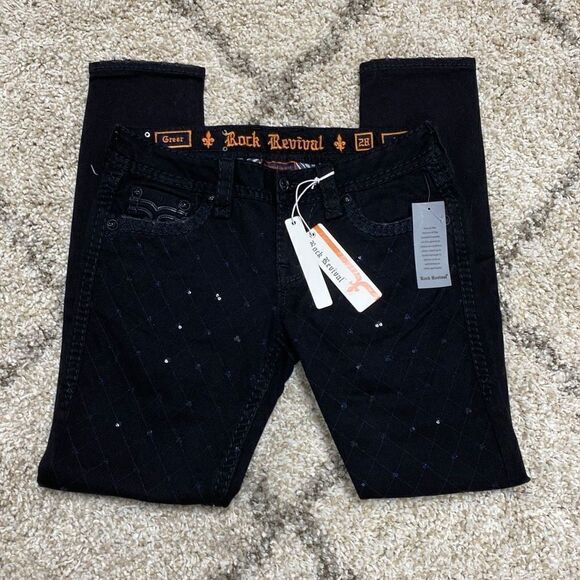 Rock Revival Greer Skinny Black Sequin Jeans Size 28 NWT - Picture 5 of 11